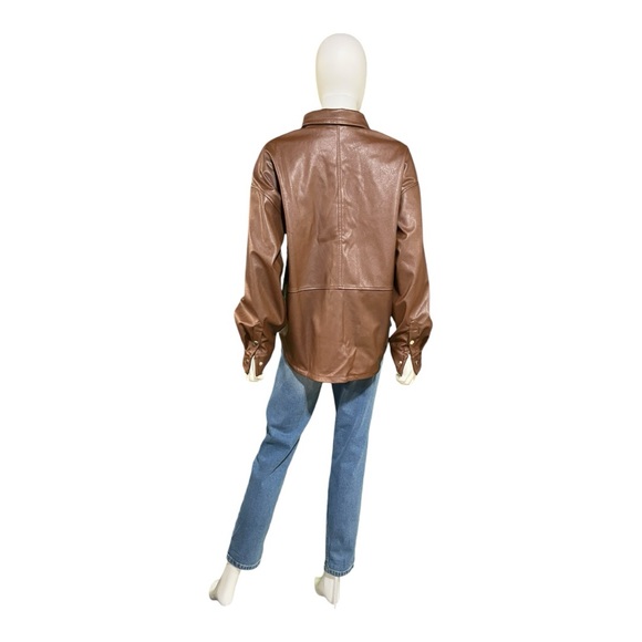 Wildfox Chocolate Fondant Oversize Faux Leather Shirt Jacket, Medium - Picture 5 of 11